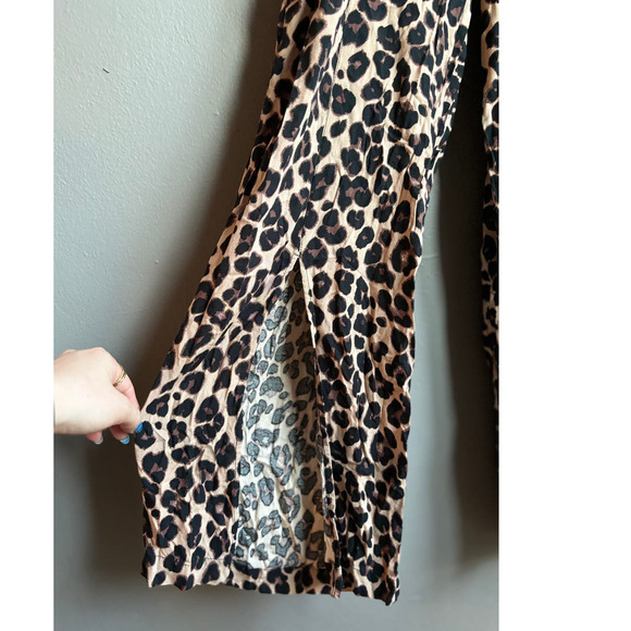 Band of Gypsies Womens Jumpsuit Leopard Print Belted Wide Leg Tan Black Brown S - Picture 4 of 6